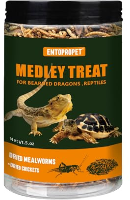 Entopropet Dried Mealworms and Dried Crickets - Higher in Calcium and Richer in Protein-A Premium Medley Treat Food for Bearded Dragons,Turtles, Birds & Tropical Fish, 5oz
