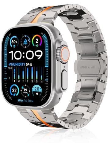 MaEiol Edelstahl Metall Armband für Apple Watch 49mm /45mm /44mm /42mm /46mm(Series 11/10), Iron Man Premium Metall Ersatzarmband für Apple Watch Ultra/SE/Series 11 10 9 8 7 6 5 4 3 2 1, Titan&Orange