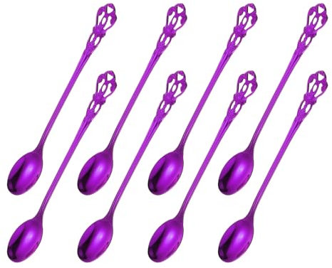sourcing map 8 Pcs Long Handle Ice Tea Spoon, 7 Inch Stainless Steel Cocktail Stirring Spoons, Coffee Spoons for Cocktail Stirring, Mixing, Tea, Purple