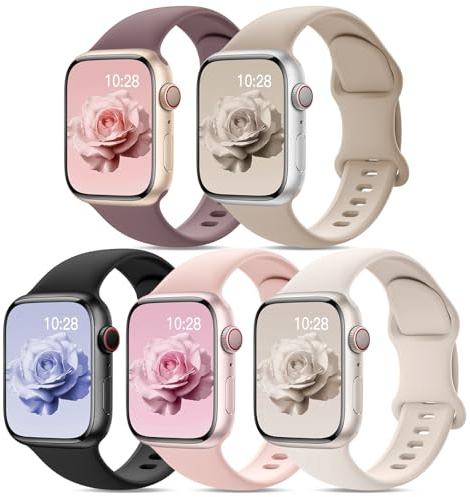 5 Pack Silicone Band Compatible with Apple Watch Straps 38mm 40mm 41mm 42mm | Sport Strap for Women Men, Soft and Breathable, Waterproof Replacement Bands for iWatch Series 11 10 9 8 7 6 5 4 3 2 SE Ultra