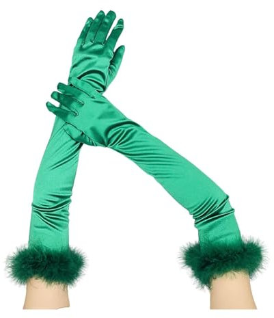 Handschuhe Damen Elegant,Opera Party Gloves Abendhandschuhe Lang Opernhandschuhe 1920er Handschuhe Karneval Fasching Fest Party Kostüm (Grün, 55cm)