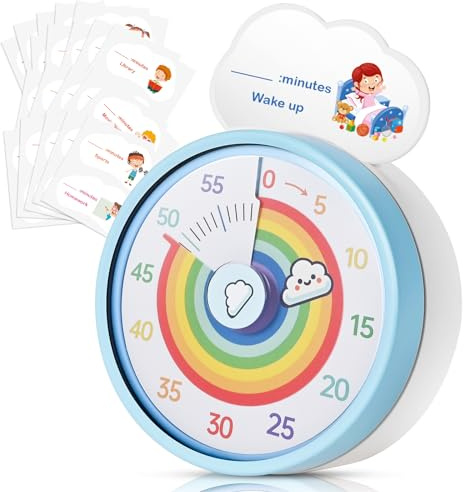 Faburo Visual Timer Children, 60 Minute Time Timer for Children and Adults, Rainbow Pattern Egg Timer for Kitchen, School, Office, Desk Time Management Tools with Quiet Operation