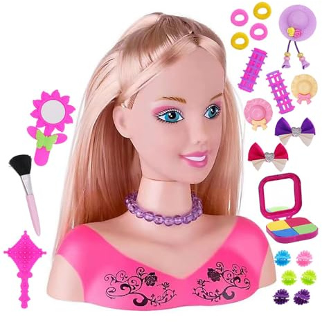 Eznaobo Testa di bambola da parrucchiere per bambini, con 23 accessori, per acconciature e acconciature, set di giocattoli per bambini dai 3 ai 4 ai 6 anni in su, colore rosso