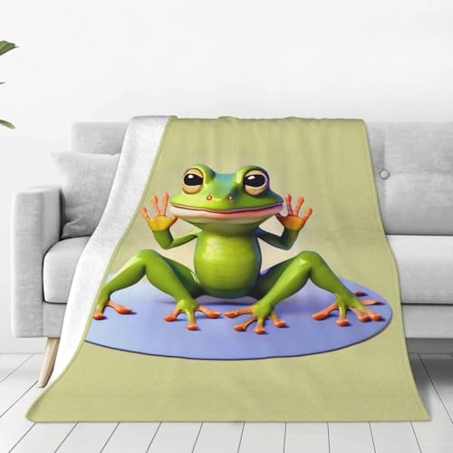 The Funny Frog Doing Yoga - Manta de microforro polar para cama, sofá, camping, enfriador o viajes, manta multiusos súper suave (60 x 50 pulgadas)