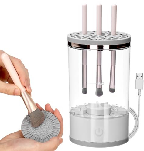 QWORK® Nettoyeur pinceaux maquillage électrique, nettoyeur de pinceaux de maquillage, appareil de nettoyage de pinceaux, pour tous les pinceaux à maquillage de toutes tailles