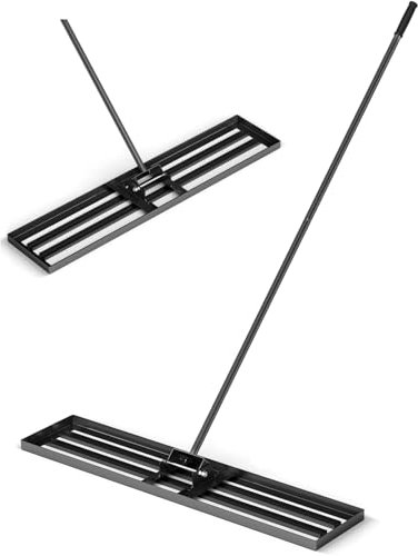 GiantexUK Lawn Leveling Rake 30”/36”/42”/46” x 10”, Powder Coated Steel Lawn Leveller with 77” Long Handle, Soil Leveling Tool for Garden Grass Golf Field Ground (36 x 10, Black)