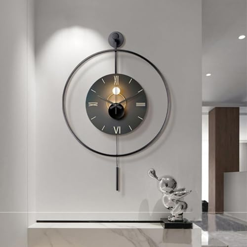 Reloj de pared grande y moderno con péndulo, de metal, minimalista, decorativo, para sala de estar, dormitorio, oficina y comedor