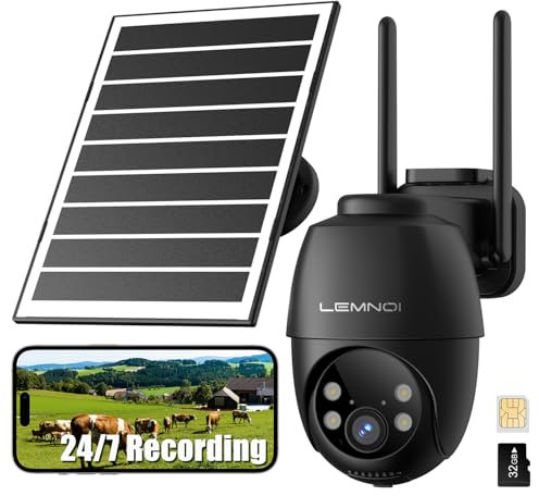 LEMNOI 24/7 Grabación 4G LTE Cámara Vigilancia Solar Sin WiFi, SIM Integrada, 4G Cámara Exterior, con PTZ 360° y Seguimiento de Movimiento, 2K Visión Nocturna, Audio Bidireccional, IP66 Impermeable