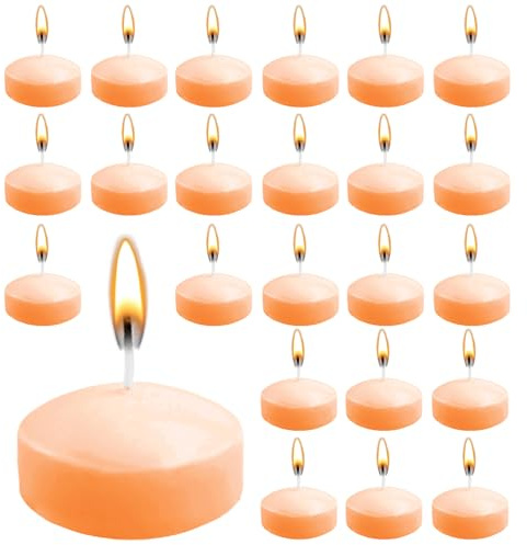 ZITUZY 24 Stück Leichte Orange Schwimmkerzen, 5cm UnparfümierteSchwimmkerzen, für Hochzeitspool, Valentinstagbadewanne, Abendessen, Weihnachtsdekoration (Leichte Orange)