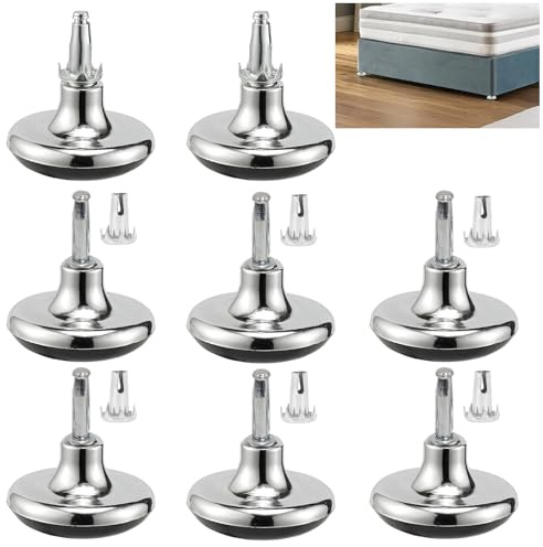 Chrome Feet Leg Castors Gliders, 8 Pcs Furniture Legs Bed Castors Gliders with Metal Inserts, Mushroom shape Castors Gliders, Chrome Furniture Feet for Beds, Furniture & Bed Foot Fittings Fixings