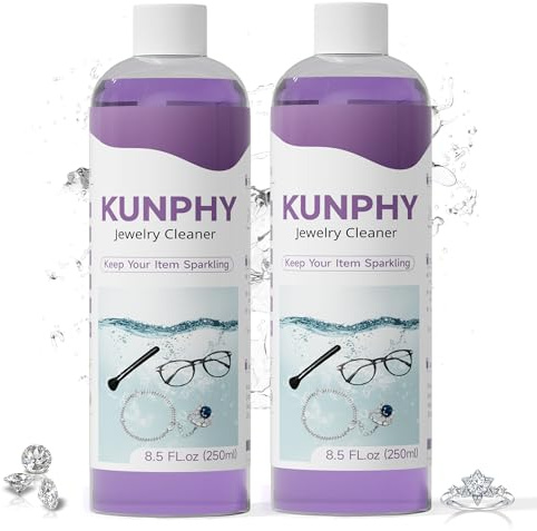 Upgraded KUNPHY Jewellery Cleaner, Professional Ultrasonic Cleaner Fluid | Gentle Formula, Enhanced Cleaning Effect, Highly Concentrated, Ultrasonic Jewellery Cleaner for Silver, Glasses, 250ML(8.5oz)