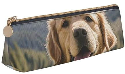 LHDGBNV Estuche de cuero para lápices, elegante estuche delgado con cremallera, bonito estuche de maquillaje Golden Retriever para el trabajo y la oficina