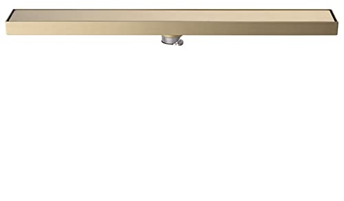 Desagüe de ducha lineal dorado cepillado con rejilla de azulejos y colador de pelo, rectangular de acero inoxidable 304, para baño, impermeable y resistente al óxido, fácil instalación