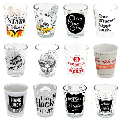 12 shotglas med motiv och ordspråk|roligt snapsglasset|shotglasset|partyshots|roliga glas| drickspel|Stamperl|tequilaglas|studentfest|nyårsafton | rolig födelsedagspresent (set om 12 st)