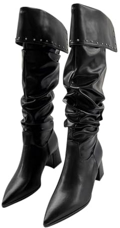 MJGkhiy Stivali Donna Invernali Alti Con Tacco A Blocco Comodi Stivale A Punta Eleganti Pelle Stivaletti Texani Caldo Boots Cowboy Marroni Nero Stivaletto Al Ginocchio