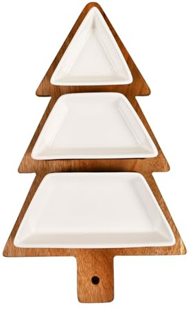 lakeland Christmas Tree Shaped Wooden Platter with Serving Bowls