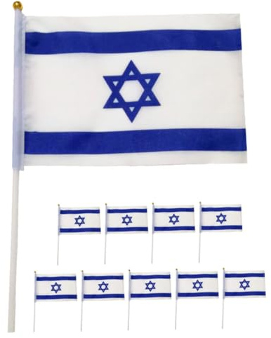 GANAZONO Lot de 10 Drapeaux à Main Israël en Polyester, Impression Claire et Lavable, Décoration Extérieure pour Événements Sportifs et Occasions
