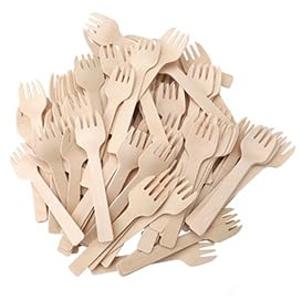 Lot de 300 fourchettes jetables en bois - Fourchettes à gâteau jetables - Couverts en bois jetables - Petites cuillères en bois - Couverts jetables - Pour camping, pique-nique - 10,2 cm
