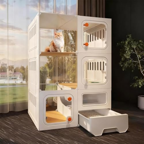 Panorama Katzenkäfig mit Katzenklo Kleintierkäfig für Inneneinsatz Indoor Abnehmbarer Katzengehege Ideal für Katzen und Andere Kleine Tiere