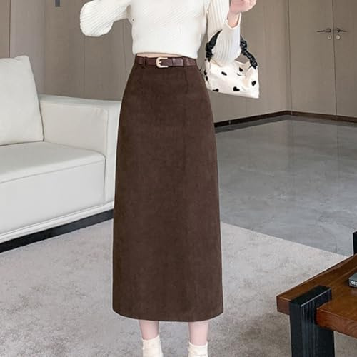 Jupe moderne en velours côtelé taille haute pour femme avec fente élégante, idéale pour la maison ou le club (XL café)