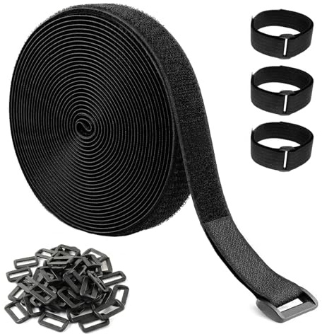 QILUCKY 5m x 2cm Adjustable Cable Straps with 25 Buckles | Strong Self-Adhesive Cable Straps,Reusable Hook Loop Design for Cable Tidy, Wire Management and Storage