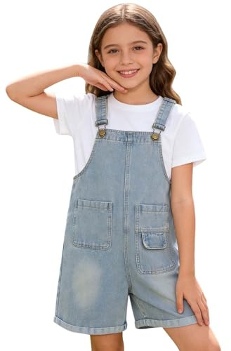 TYUSGH Salopette in denim per ragazze per bambini con cinturino regolabile polsino tuta jeans tuta estiva casual corta vestibilità ampia con tasche
