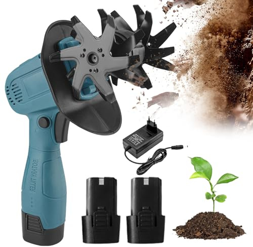 Mini Tiller Senza Fili, Coltivatore Portatile 16,8v/21v Con 2 Batterie, 235rpm, Larghezza Di Lavoro 12,8cm, Profondità 10,3cm, Aratro Elettrico Da Giardino, Coltivatore Per Giardinaggio blue