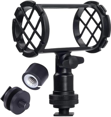 Compatible For AKG D230, Sennheiser MKH-416, ME66, Rode NTG Microphone Shock Mount Holder With Hot Shoe Adapter Clip