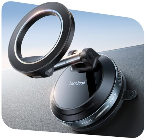 Lamicall Soporte Móvil Coche para MagSafe, Ventosa de Vacío & Doble Plegado