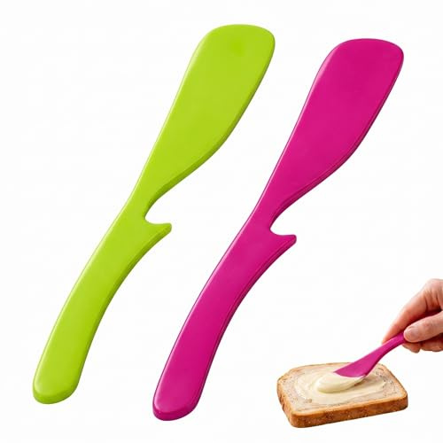 BDEPSTR Lot de 2 Spatules à Tartiner 19 cm - Couteau pour Pâte à Tartiner, Confiture et Beurre - Grattoir de Cuisine en Plastique de Qualité pour Petit-Déjeuner et Pâtisserie - Couleur aléatoire