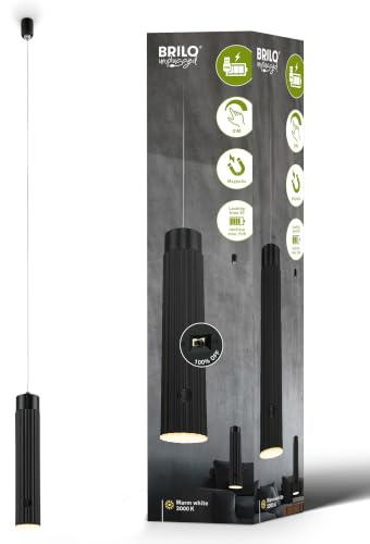 BRILONER - Trådlös, touch, dimbar, höjdjusterbar, varmvit, elektrisk upphängning, sovrum, kök, vardagsrum, 4,5 x 160 cm, svart