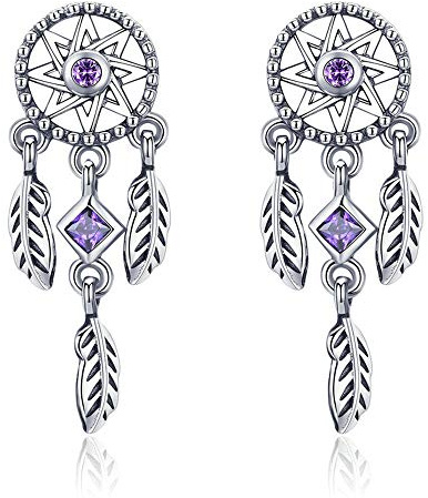 NewL Traumfänger-Ohrringe aus 925er-Sterlingsilber, Vintage-Stil, für Damen, violetter Zirkonia, Sterlingsilber-Schmuck, Sterling Silber