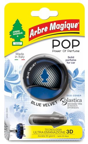 Arbre Magique POP, Profumatore Auto Solido, Fragranza Blue Velvet, Profumazione Calda e Rilassante, Durata Fino a 30 Giorni, Design Italiano, Confezione da 1 Pezzo