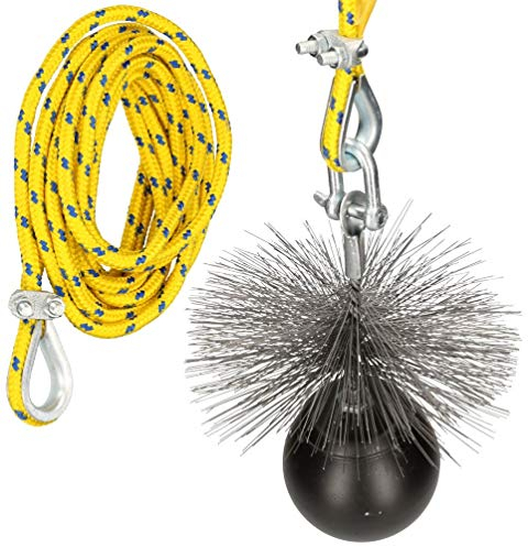 KOTARBAU® Kit deshollinador, Erizo para chimenea, Ø250 mm, Cepillo redondo de acero, Peso 2,5kilos, Herramientas para desatascar chimeneas, Limpieza de chimeneas, Cabezal de acero, Cuerda 6m