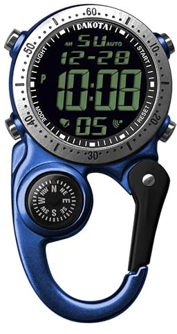 Dakota Clip de randonnée numérique, montre gousset et de poche, alarme, chronomètre, minuterie et double heure, cadeaux d'extérieur pour homme et femme, montre numérique tactique, bleu, Standard