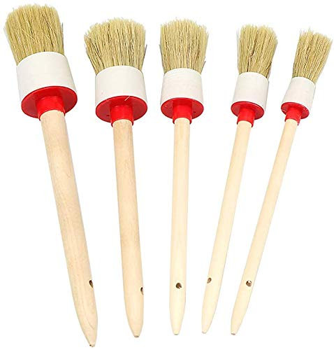 Chalk Paint Wax Brush Set Natural Bristle Round Paint Brushes for Furniture Home Decor Waxing Painting Glazing Pottery(Pack of 5)