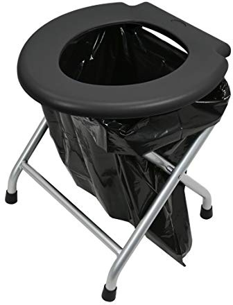 24ocean Mobile Klapptoilette Set Schwarz WC Klo Camping, Gestell Silber, 30 Einweg Beutel