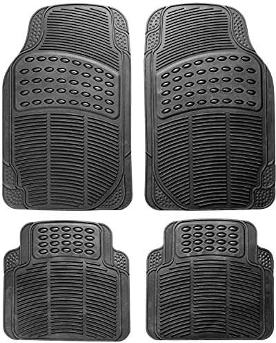 WALSER Universal Auto-Gummimatten Herkules, PKW-Fußmatten-Set zuschneidbar, Allwetter-Matten vierteilig, Antirutschmatten, Schmutzfangmatte schwarz