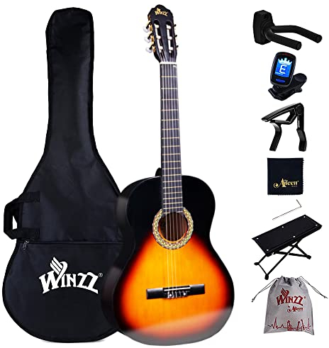 Winzz Konzertgitarre 4/4 Anfänger Set - 39 Zoll Klassische Gitarre Kit mit Nylonsaiten für Erwachsene, Kinder ab 11+ Jahre, Sunburst