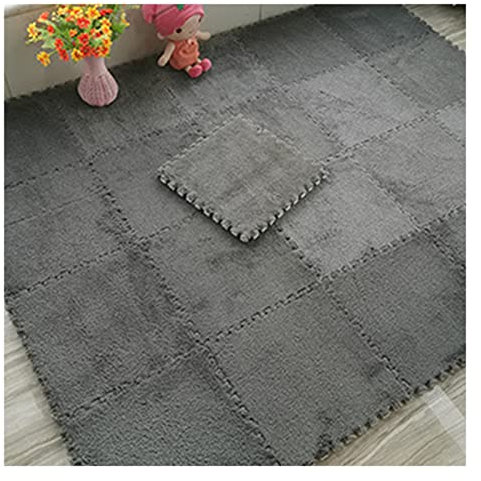 10 Stück Ineinandergreifende Teppichfliesen, Puzzle-Bodenmatte, 30,5 X 30,5 cm Plüsch-Schaumstoff-Fußmatten-Set, Weiche Kletterteppiche, 10 Fliesen/9,7 Quadratfuß,Grau