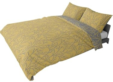 Brielle Mako Satin Bettwäsche Set - Wendebettwäsche - 100% Baumwolle/Fadenzahl 220 - seidig weich, luxuriös, mit Reißverschluss - Gelb-Grau, 3-teilig, Deckenbezug 200x200cm, Kissenbezug 2 * 80x80cm