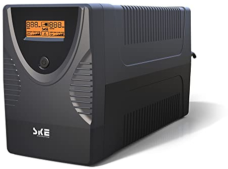 SKE SK425 850VA/480W UPS Battery Backup & Surge Protector - Uninterruptible Power Supply with LCD Display, AVR Voltage Regulation, 6 Outlets, Backup Power for PC, Router, NAS & Home Office