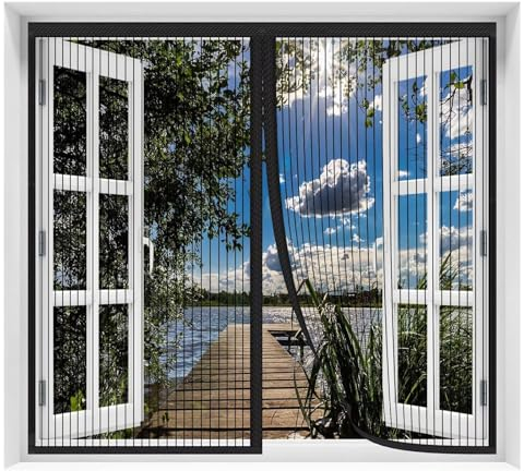 AQKaki Magnet Fliegengitter Fenster, 100x110cm Polyesterfaser Insektenschutz Fenster Magnetvorhang Stärkere Magneten Fliegengittertür Ohne Bohren Mückennetz Tür für Terrassentüren Räume Wohnzimmer