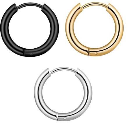 Septum Piercing Edelstahl, Nose Piercing Hoop mit Silber Schwarz Gold 3 Farbiger Einfacher Kreis 3Pcs Piercingschmuck Geschenk für Frauen Männer