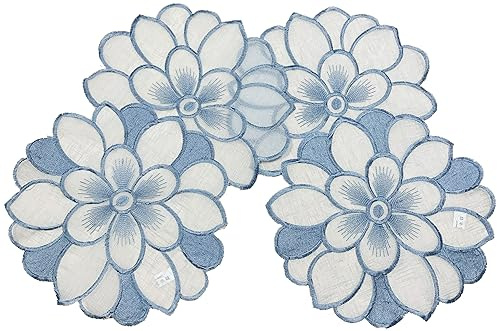 Deckchen 2er Packung Tischdecken Bestickt, 30x45cm oval, Organza, Blau