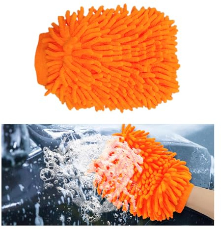Ziciner Gant de lavage en microfibre de qualité supérieure, doux et anti-rayures double face, gants de lavage en chenille double face, parfaits pour le lavage de voiture et les détails (orange, taille