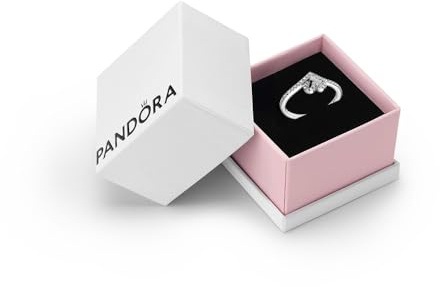 PANDORA Timeless Women's Sterling Silver Sparkling Wishbone Heart Ring, Size 52, With Gift Box