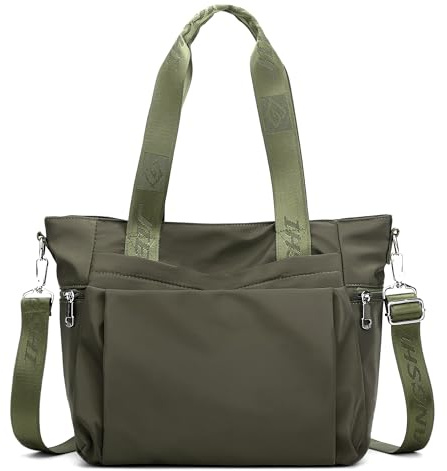 DEEVORCA Modische Damen-Umhängetasche – wasserdichte Nylon Schultertasche Mit Abnehmbarem, Verstellbarem Gurt, Großes Fassungsvermögen – Ideal Für Büro, Uni & Freizeit (Olivgrün,L)