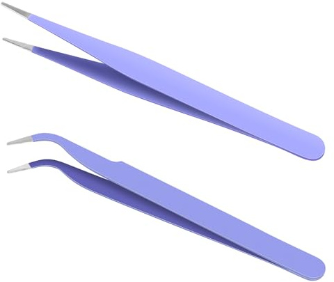 Ainiv Pince a Epiler Professionnelle Acier Inoxydable Precision, 2PCS Écharde Oblique Pointe Pince à Épiler Sourcils pour Enlèvement, des Points Noirs, Poils Incarnés et Cils-Violet