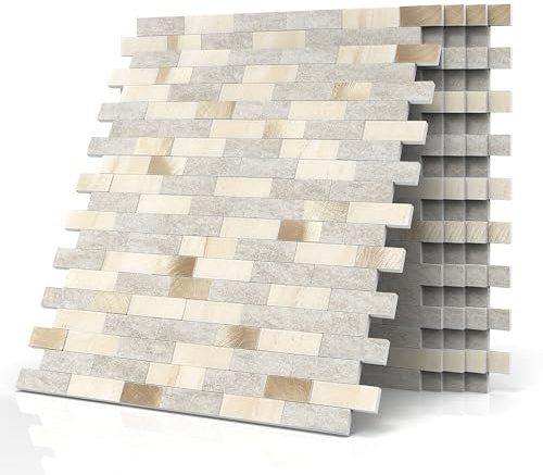 BeNice Brick Mosaic Stick on Wall Tile Stickers Beige 10pcs
